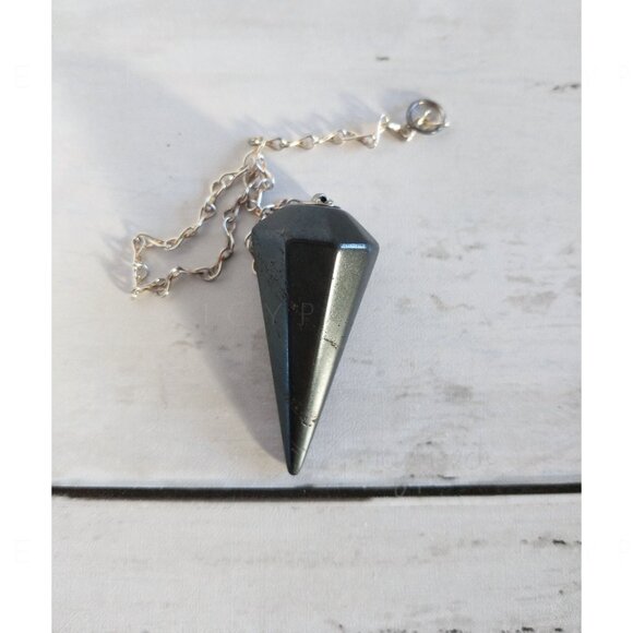 Crystal Pendulum Black Tourmaline Handmade Tumbled Hexagonal Cone Chakra Dowsing - Picture 1 of 11